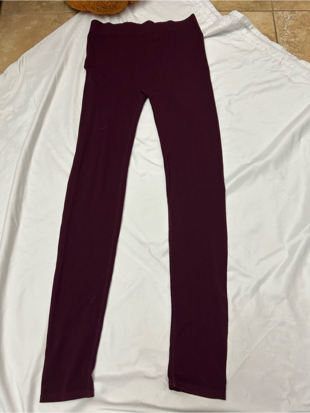 Burgundy Corded Textured Leggings High Rise Full Length Wine